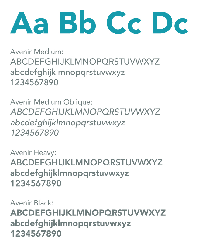 Image example of the Avenir typeface in it's weights.