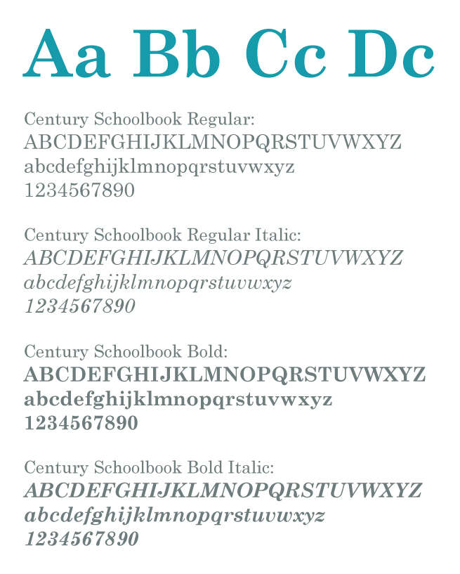Image example of the Century Schoolbook typeface in it's weights.