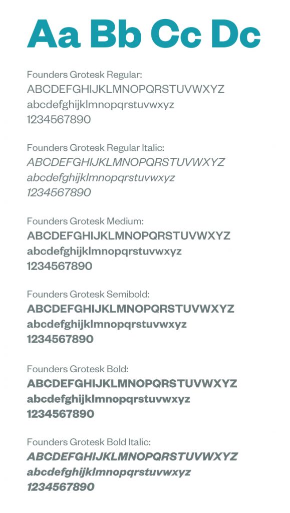 Image example of the Founders Grotesk typeface in it's weights.