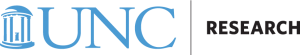 UNC Research logo in Carolina blue and black. Features an illustration of the Old Well on the left hand side and "UNC Research" on the right.