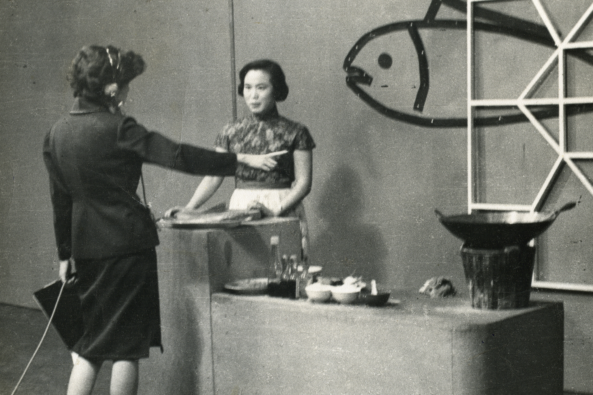 Fu Pei-mei stands on set of a cooking show in 1963