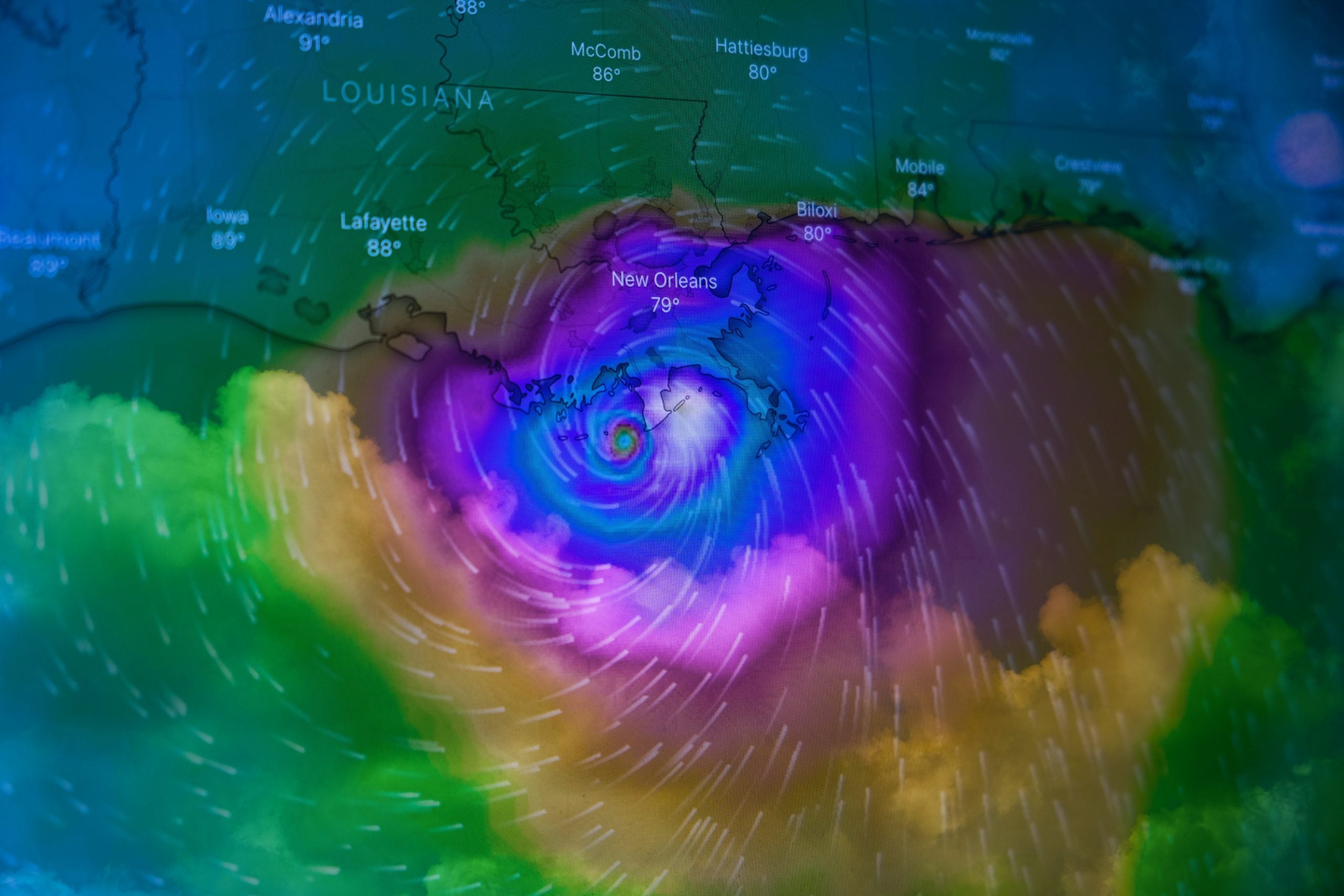 Image: A multicolored radar map shows Hurricane Ida looming over New Orleans.