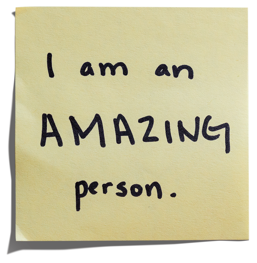 post-it that reads "I am an amazing person"