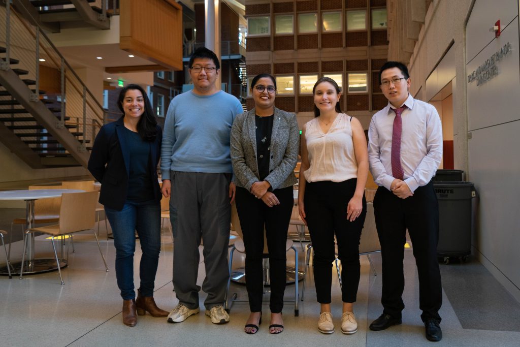 Group photo of the PARE winners; from left to right, Laura Ornelas, Aobo Li, Nipun Saini, Sophie Maiocchi, and Wei Shi.