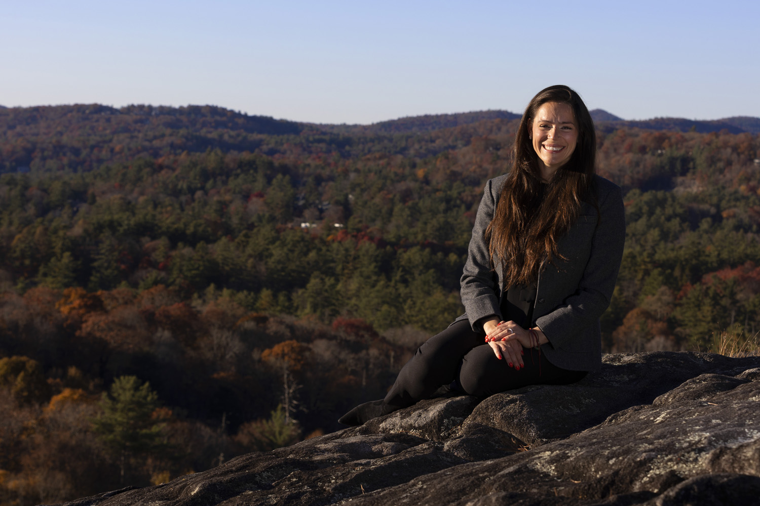 Rada Petric sits on a ridgeline in Western NC