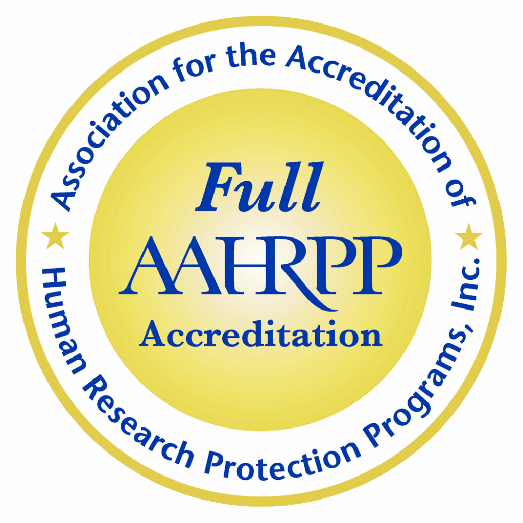 Seal: Full Accreditation from the Association for the Accreditation of Human Research Protection Programs, Inc. (AAHRPP)