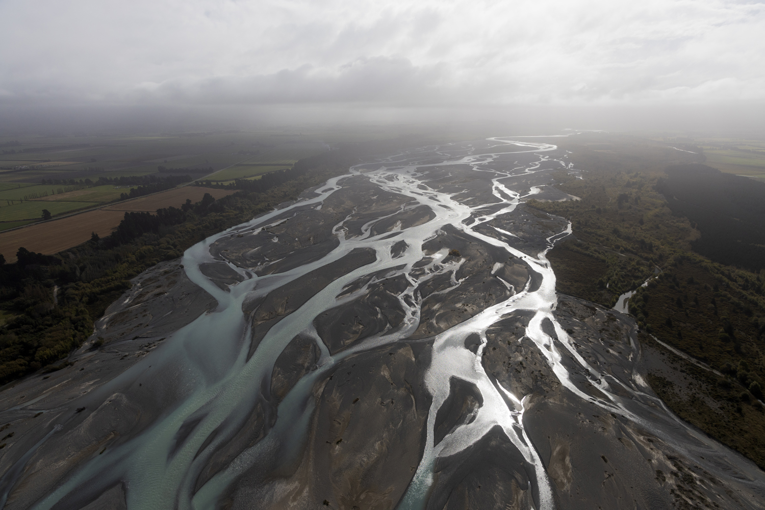 an aerial view of the Waimakariri River