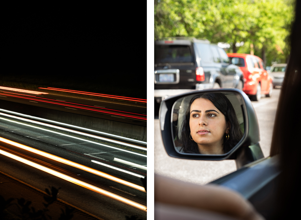 cars on a busy highway and Amelia Maani