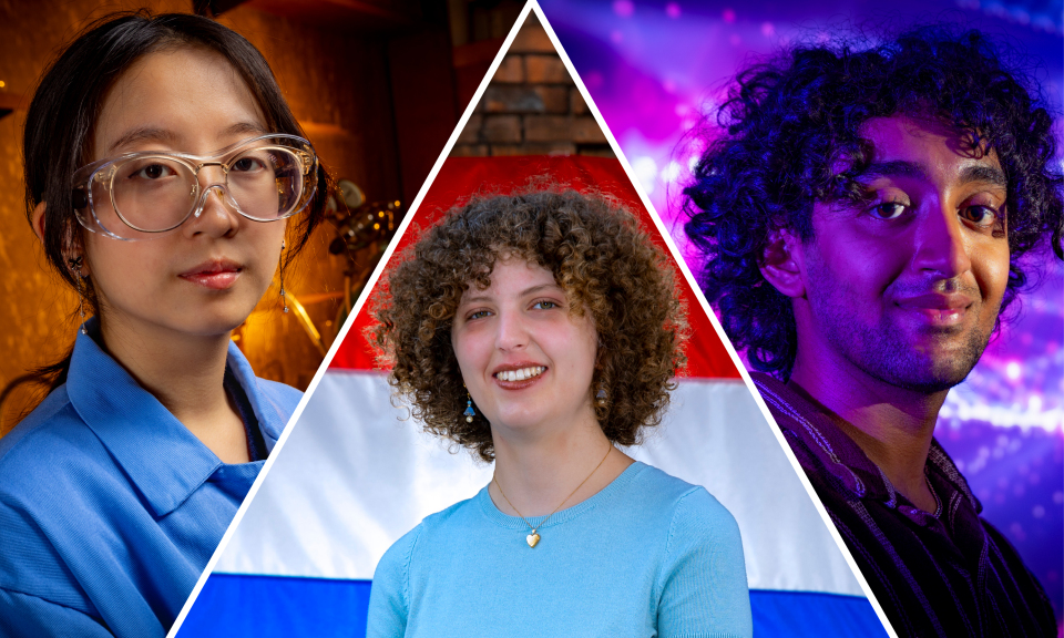 Photo grid consisting of three head and shoulder portraits of undergraduate student researchers.