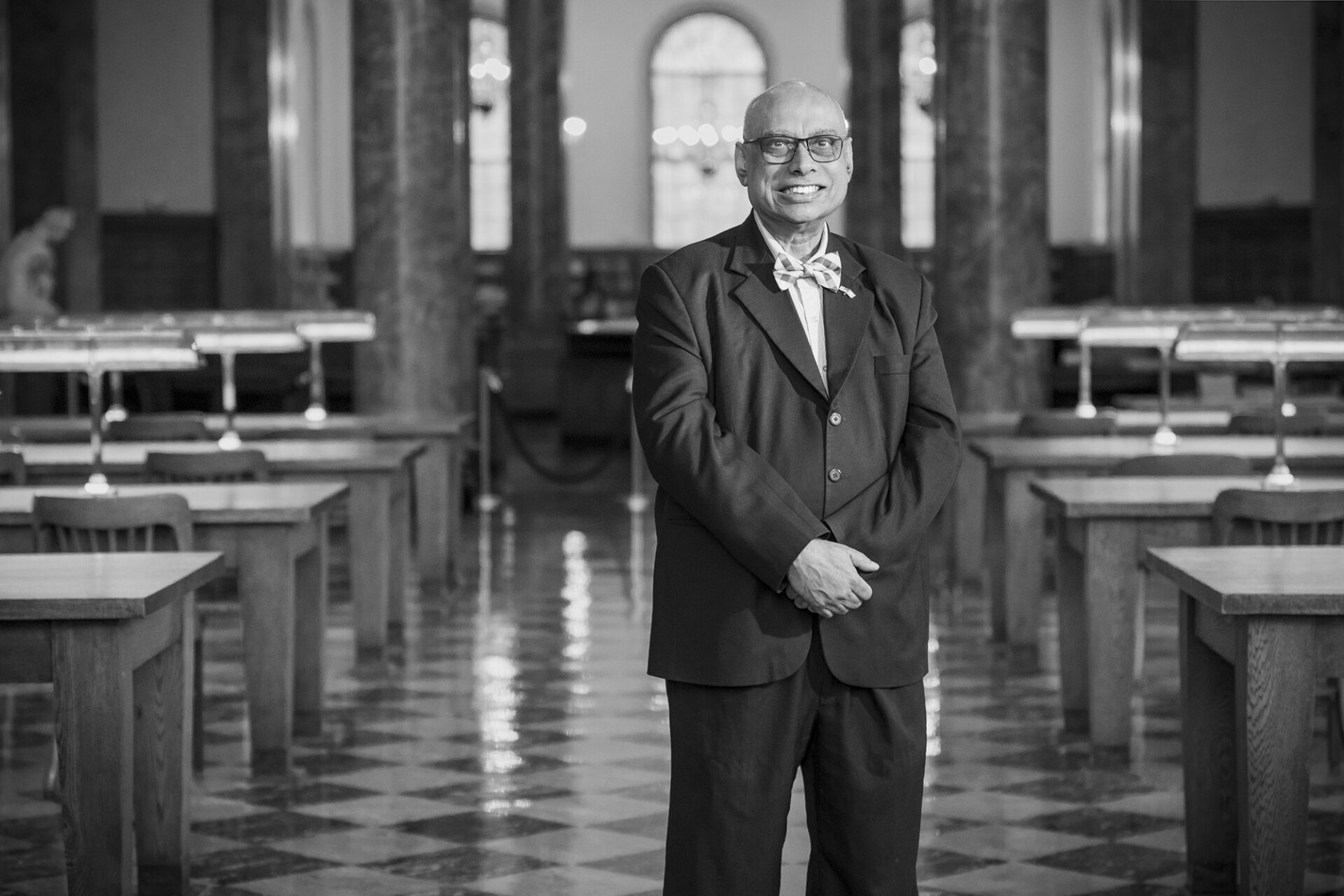 Deb Aikat in the Fearrington Reading Room at Wilson Library