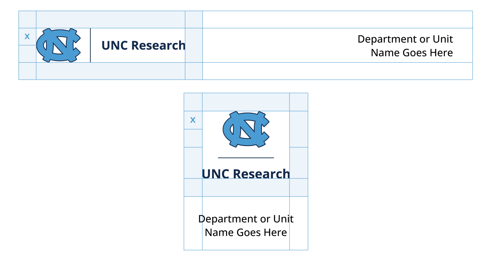Graphics showing the orientation of a department, center or program within the school / division signature.