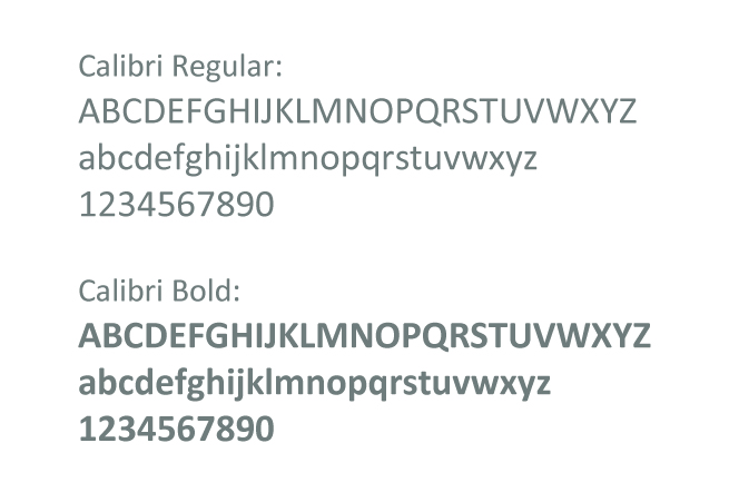 Image example of the Calibri typeface in it's weights.