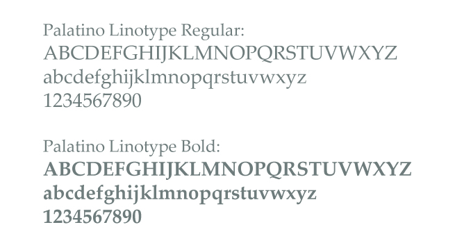 Image example of the Palatino Linotype typeface in it's weights.