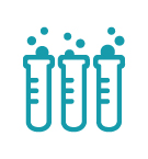 Icon depicting three test tubes with bubbles coming out of them.