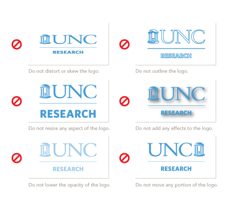 Display of UNC Research logo violations.