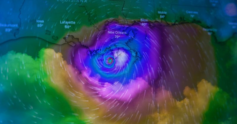 Image: A multicolored radar map shows Hurricane Ida looming over New Orleans.